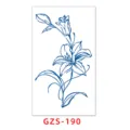 Herbal temporary tattoo sticker, blue lily flower botanical line art design variant SKU GZS190 - GZS-190 / 70*120mm