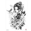 Waterproof temporary tattoo sticker featuring Japanese geisha and floral design for body art. - HB-594