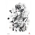 Waterproof temporary tattoo sticker featuring traditional geisha and fox design for body art. - HB-595
