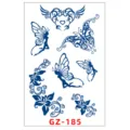 Foglio di adesivi per tatuaggi temporanei alle erbe con simpatiche farfalle e fate blu. - GZ-185 / 11x18cm