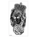 Tatouage temporaire étanche imperméable avec un lion rugissant féroce, une couronne et une rose. - XQB-378 / 11.4*21CM