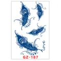 Adesivo per tatuaggio temporaneo con piuma di pavone blu, arte corporea impermeabile. - GZ-187 / 11x18cm