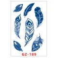 Foglio di adesivo per tatuaggi temporanei al succo con bellissime piume di pavone blu. - GZ-189 / 11x18cm