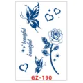 Foglio di adesivi per tatuaggi temporanei alle erbe con farfalla, cuore e rosa. - GZ-190 / 11x18cm