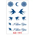 Foglio di adesivi per tatuaggi temporanei a base di erbe blu con fiori e uccelli carini. - GZ-191 / 11x18cm