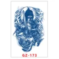 Adesivo Tatuaggio Erboristico Guerriero Blu Drago Impermeabile Mezzo Braccio - GZ-173 / 11x18cm