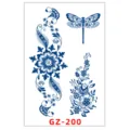 Adesivo per tatuaggio temporaneo alle erbe impermeabile a lunga durata fiore blu libellula - GZ-200 / 11x18cm