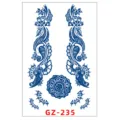 Adesivo per tatuaggio temporaneo al succo d'erbe, motivo floreale mandala blu GZ-235. - GZ-235 / 11x18cm