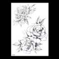 Autocollant de tatouage temporaire fleur de croquis noir imperméable art corporel floral - TH-389 / 148*210MM