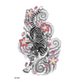 Pegatina de tatuaje temporal impermeable con diseño de tigre feroz y flor de cerezo. - HB-150X