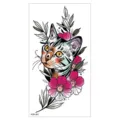 Autocollant de tatouage temporaire étanche avec chat mignon et design floral rose vif. - XQB-365 / 11.4*21CM