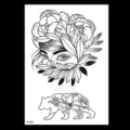 Autocollant de tatouage temporaire fleur d'ours esquisse noire étanche art corporel chic - TH-393 / 148*210MM
