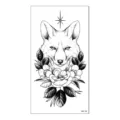 Adesivo per tatuaggio temporaneo volpe in bianco e nero con fiori, arte corporea impermeabile. - Stile Volpe Floreale (XQB-128)