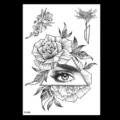 Feuille de tatouage temporaire esquisse noire rose fleur œil imperméable art corporel 1pc. - TH-398 / 148*210MM