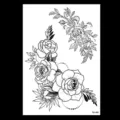 Tatouage temporaire rose noire croquis fleur art corporel étanche faux tatouages autocollant - TH-400 / 148*210MM