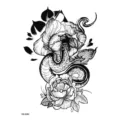 Serpent Pivoine Tatouage Temporaire Autocollant Noir Et Blanc Fleurs Bras Corps Art - HB-038X
