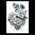 Autocollant de tatouage temporaire croquis floral noir, design d'art de rose sombre. - TH-481 / 148*210MM