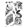 Feuille de tatouage temporaire étanche noir et blanc avec serpent et des motifs floraux. - HB-056X