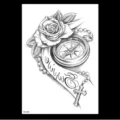 Gros esquisse fleur boussole autocollant tatouage étanche temporaire autocollant corporel - TH-485 / 148*210MM