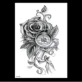 Autocollant de tatouage temporaire rose boussole ancre noire, design d art corporel sketch. - TH-486 / 148*210MM