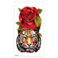 Autocollant de tatouage temporaire imperméable avec tête de tigre féroce et rose rouge bras. - XQB-391 / 11.4*21CM