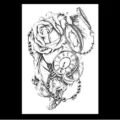 Autocollant de tatouage temporaire imperméable croquis rose montre de poche noir art. - TH-487 / 148*210MM