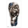 Autocollant de tatouage temporaire imperméable avec design de tête de loup pour le corps - XQB-394 / 11.4*21CM