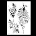 Ensemble d'autocollants de tatouage temporaire noir imperméable avec serpent et poignard. - HB-308X / 148*210MM