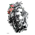 Autocollant de tatouage temporaire étanche avec geisha crâne et fleurs de cerisier. - HB-184X