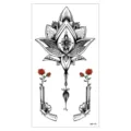 Foglio adesivo per tatuaggio temporaneo impermeabile con loto geometrico e pistola con rosa. - Stile Loto Geometrico (XQB-142)