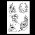Feuille de stickers de tatouage temporaire croquis noir avec des fleurs et un motif œil. - HB-895X / 148*210MM