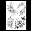 Autocollant de tatouage temporaire fleur de croquis noir imperméable feuille d'art corporel style mode. - HB-400X / 148*210MM
