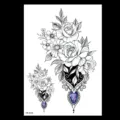 Autocollant de tatouage temporaire imperméable avec fleurs noires et pendentif gemme. - HB-434X / 148*210MM