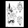 Autocollant de tatouage temporaire fleur tigre lion croquis noir art corporel - HB-286X / 148*210MM