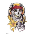 Autocollant de tatouage temporaire imperméable avec design de chat et de fleur artistique. - HB-117X