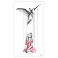 Adesivo per tatuaggio temporaneo con design di colibrì e donna elegante per la decorazione - Stile Colibrì Abito Rosso (XQB-147)