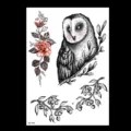 Stylo autocollant de tatouage temporaire imperméable avec hibou et roses style esquisse. - TH-170 / 148*210MM