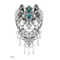 Sticker de tatouage temporaire tête de lion étanche avec motifs géométriques et pierres. - HB-151X
