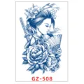 Adesivo per tatuaggio impermeabile semipermanente alle erbe con design di geisha giapponese e peonia. - GZ-508