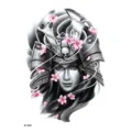 Autocollant de tatouage temporaire étanche avec guerrière samouraï et fleurs de cerisier. - HB-182X
