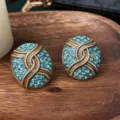 Vintage zware strass ovale oorknopjes, Franse elegante retro blauwe kristallen sieraden. - Ovaal / Teal