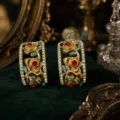 Vintage gold rose relief rhinestone earrings for women, elegant retro drop earrings jewelry. - Antique Gold