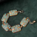 Vintage turkoois goud armband geometrische vierkante schakels dames sieraden cadeau - Armband
