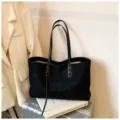 Black diamond quilted tote bag large capacity PU leather casual commuting handbag for women - Black without Pendant