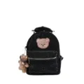 Black leopard plush backpack for women, cute bear patch and charm, stylish daily school bag. - Without Pendant / Black Leopard