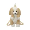 Détail de sac à dos chien peluche, fausse fourrure douce, design bicolore, pour enfants. - Kaki