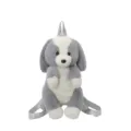 Gros plan detaille du sac a dos en peluche grise et blanche montrant la texture douce. - Gris