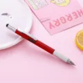 Multi-functional 6-in-1 tool pen with touch screen stylus, screwdriver, and ballpoint. - Red