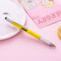 Yellow multi-function tool ballpoint pen with stylus, screwdriver, and ruler for daily use. - Yellow