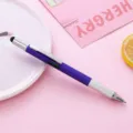 Multifunctional tool ballpoint pen with stylus tip, spirit level and metal clip for office. - Purple